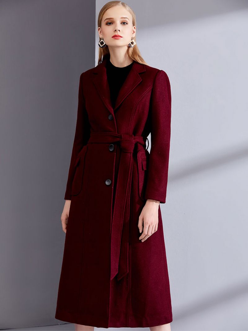 Uld Wrap Coats Burgundy Notch Krave Vinterovertøj Til Kvinder