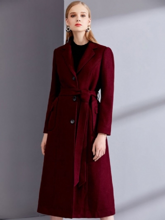 Uld Wrap Coats Burgundy Notch Krave Vinterovertøj Til Kvinder