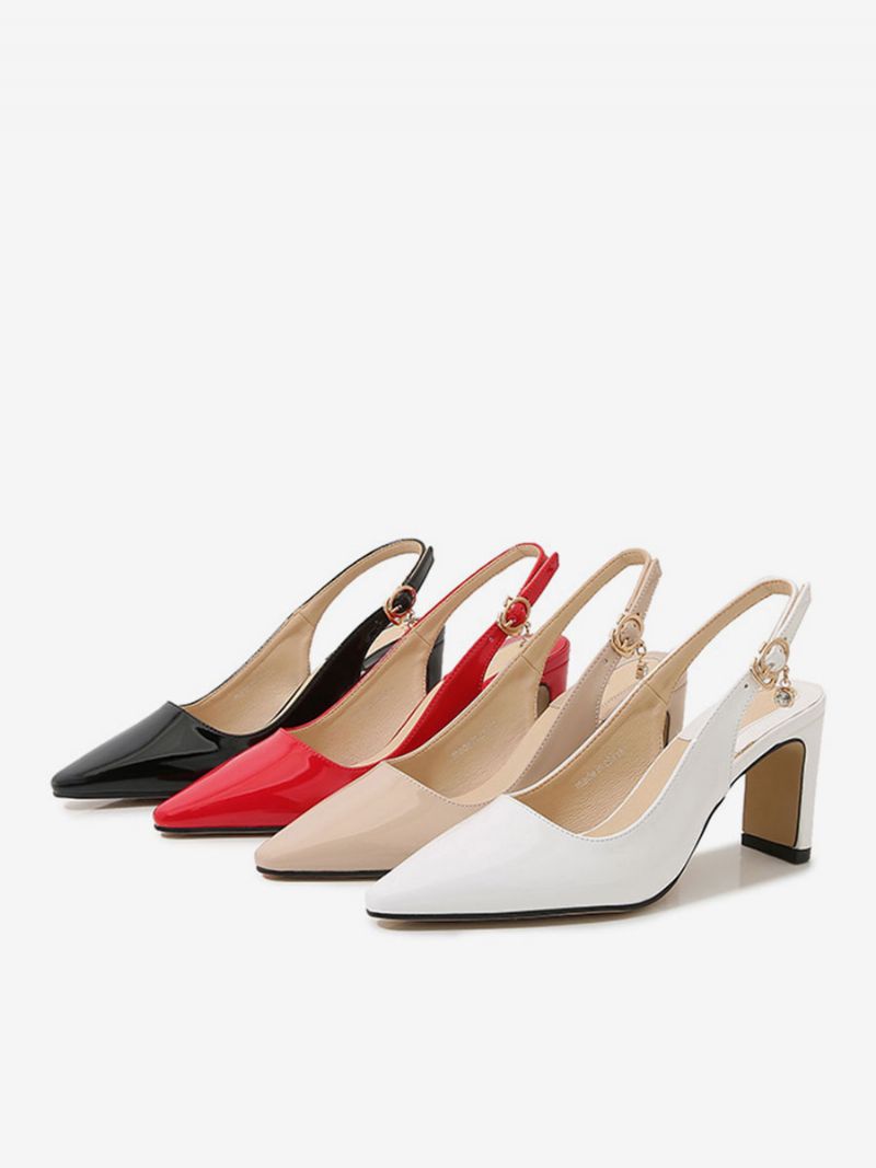 Vintage Sko Til Kvinder Hvide Spidse Tå Slingbacks Pumps