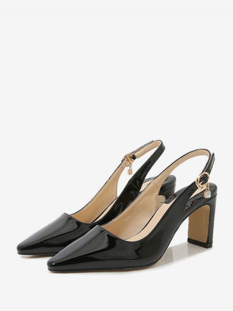 Vintage Sko Til Kvinder Hvide Spidse Tå Slingbacks Pumps - Sort