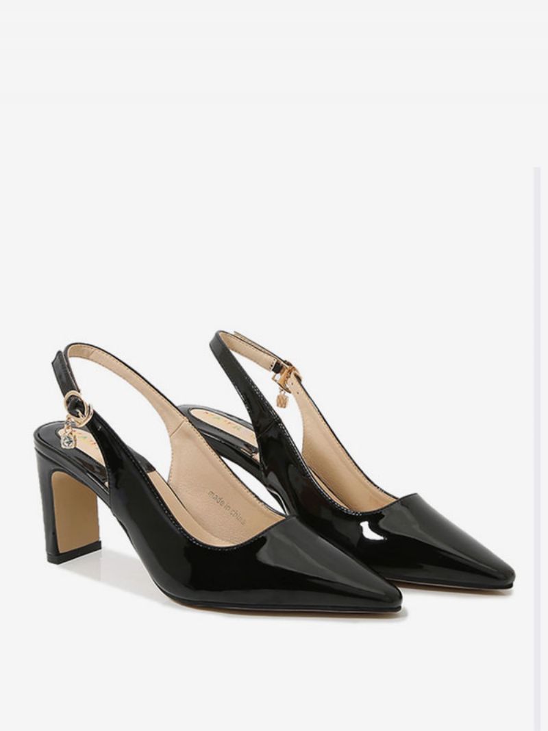 Vintage Sko Til Kvinder Hvide Spidse Tå Slingbacks Pumps - Sort