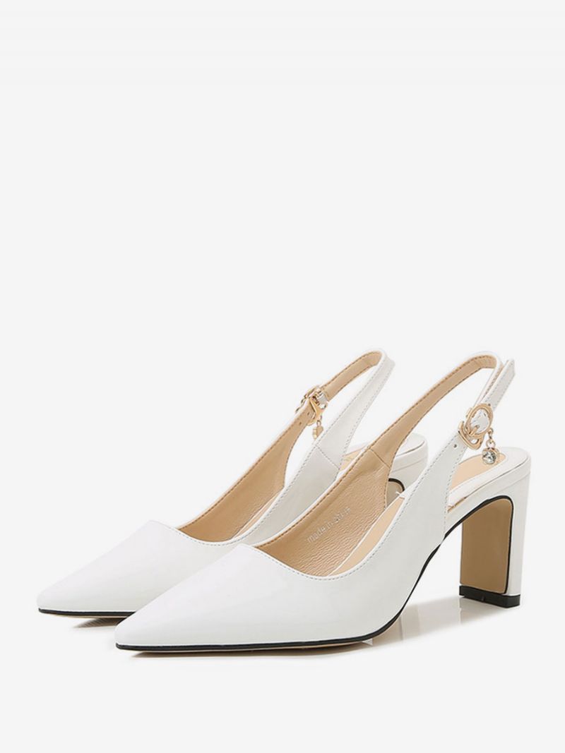 Vintage Sko Til Kvinder Hvide Spidse Tå Slingbacks Pumps - Hvid