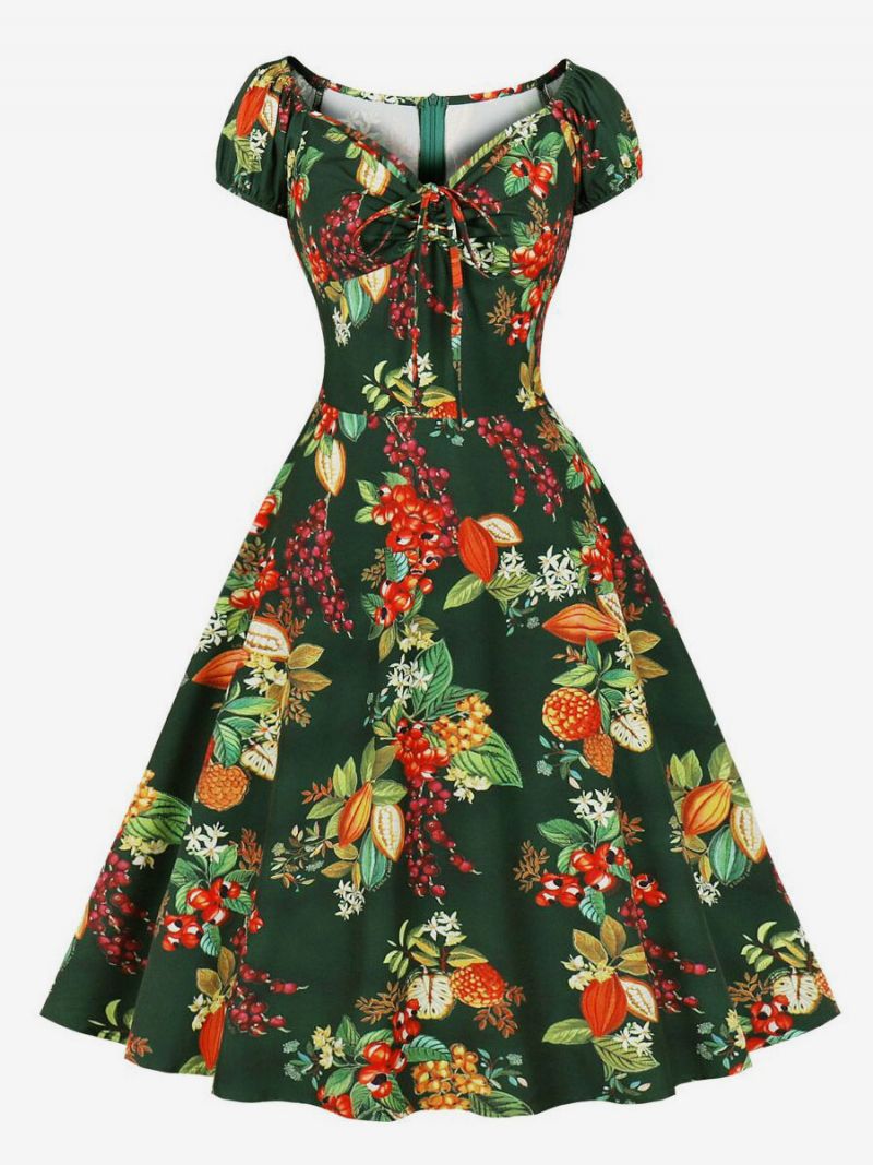 Vintagekjole 1950'erne Audrey Hepburn-stil Lyse Himmelblå Blomsterprint Kortærmede Rockabilly-kjole Til Kvinder