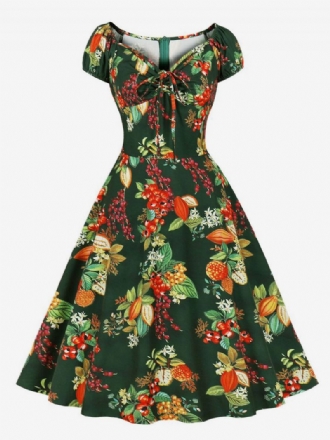 Vintagekjole 1950'erne Audrey Hepburn-stil Lyse Himmelblå Blomsterprint Kortærmede Rockabilly-kjole Til Kvinder