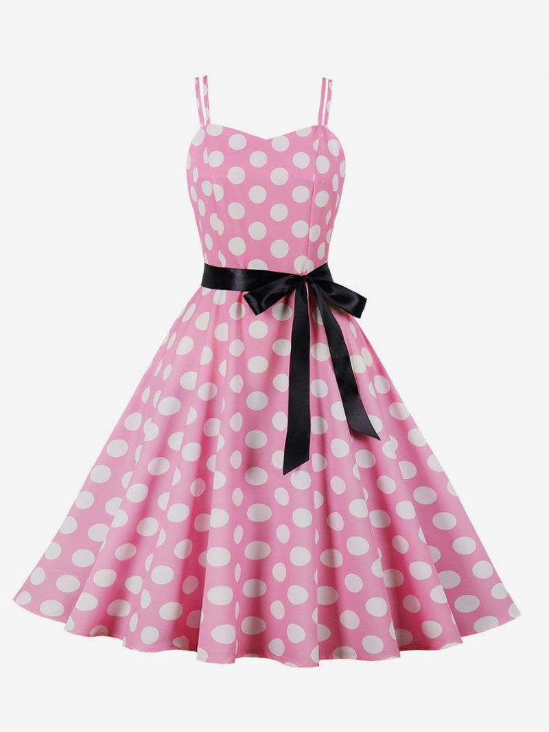 Vintagekjole 1950'erne Audrey Hepburn-stil Pink Polka Dot Rockabilly-kjole Uden Ærmer Til Kvinder - Pink