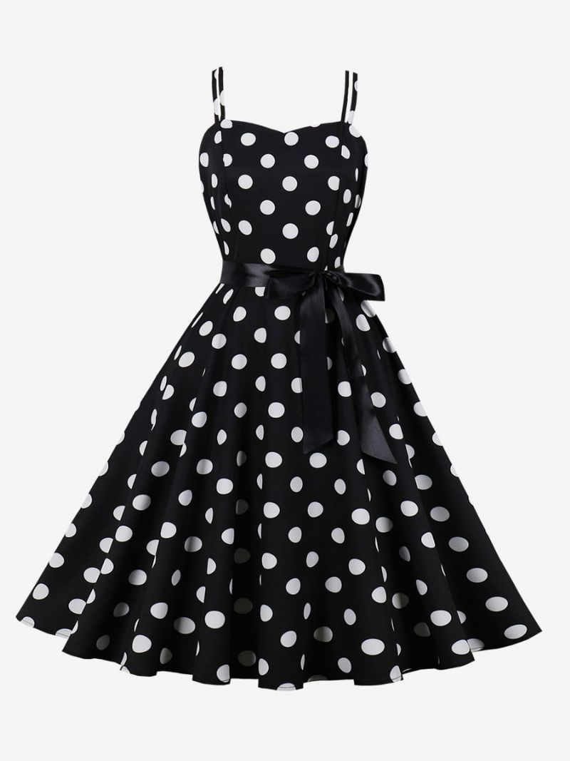 Vintagekjole 1950'erne Audrey Hepburn-stil Pink Polka Dot Rockabilly-kjole Uden Ærmer Til Kvinder - Sort