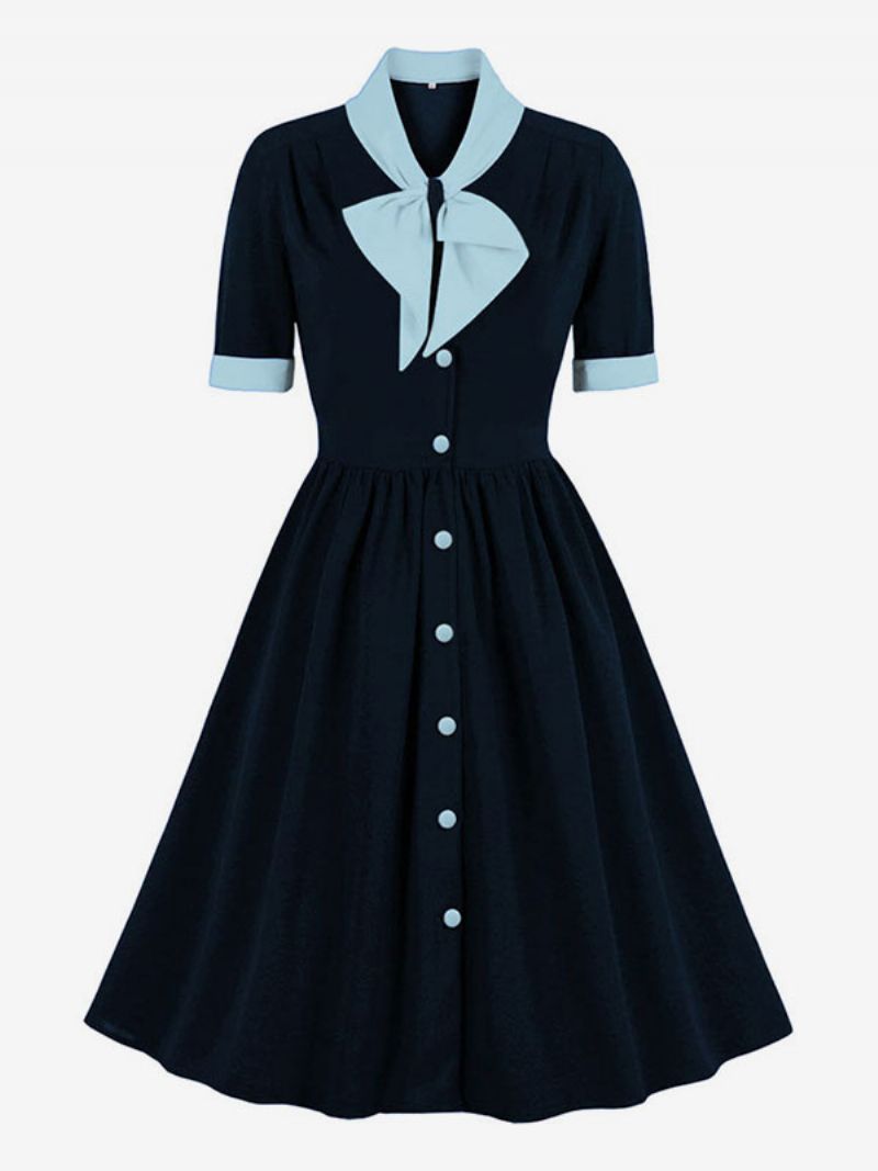 Vintagekjole 1950'erne Audrey Hepburn Style Grøn Tofarvet Dame Flæser Kortærmede Rockabilly Kjole