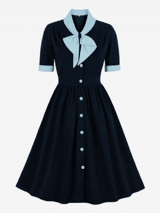 Vintagekjole 1950'erne Audrey Hepburn Style Grøn Tofarvet Dame Flæser Kortærmede Rockabilly Kjole