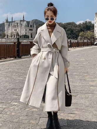 Wrap Overcoat Til Damer Ecru White Lapel Belted Classic Winter Overwear